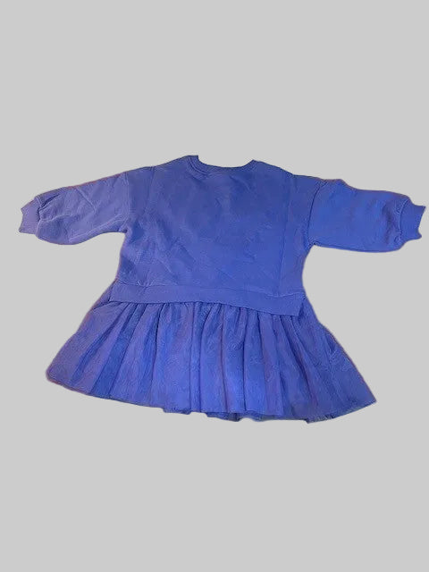 Age 2-3 Year Old Girl Blue - Long Sleeve Tulle Skirt Dress - Pretty Heart Embellishment - New - BNWT
