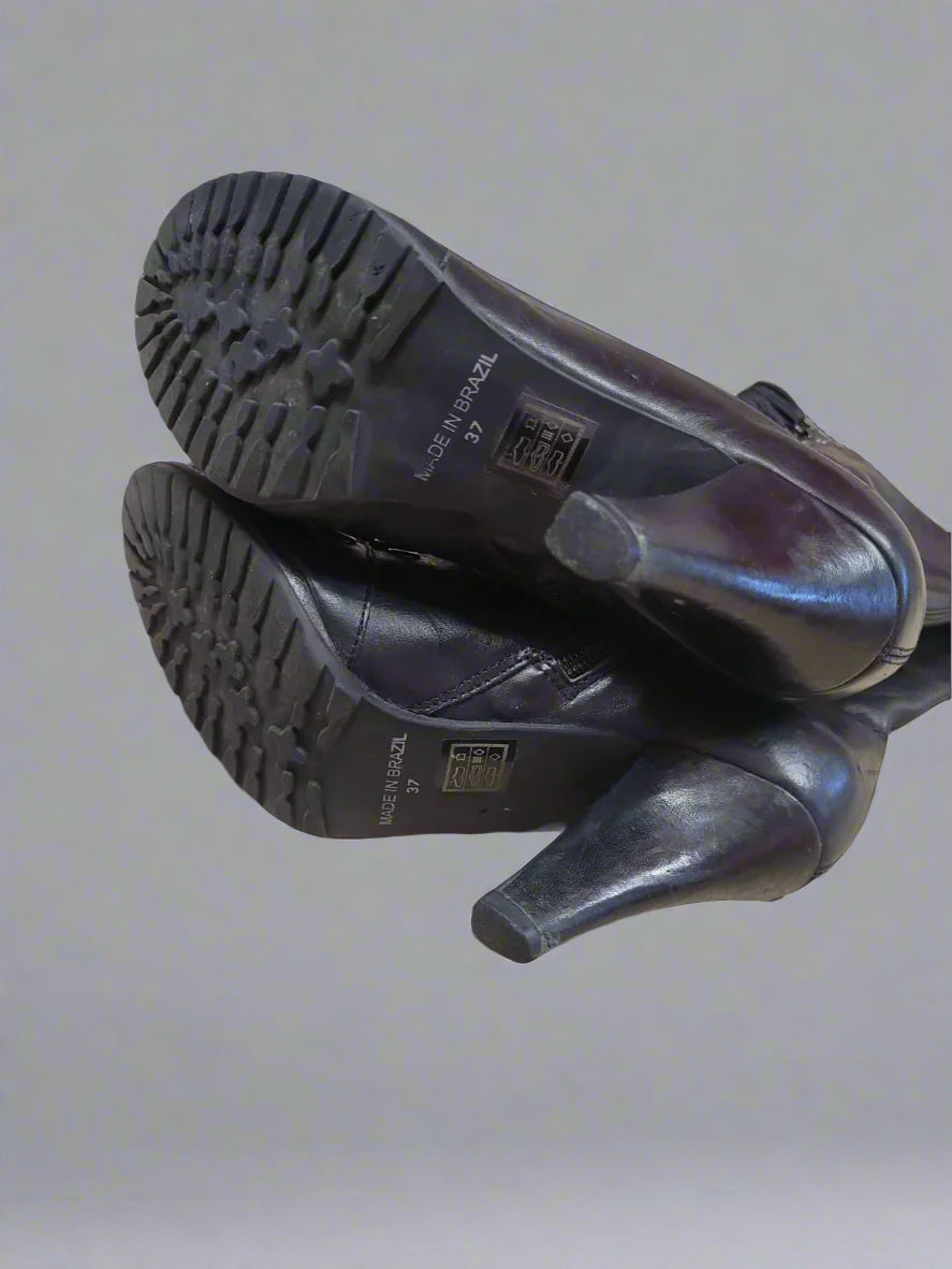 Kurt Geiger Lace Up Vintage Style Heeled Black Leather Boots EUR 37