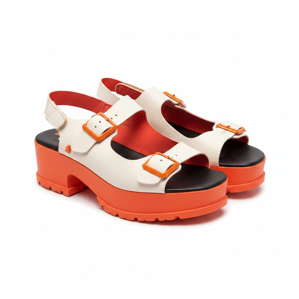 Ladies the Art Company 1821S orange leather sandals features a 60mm platform soles pre loved size 42