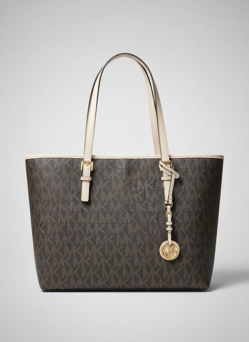 Michael Kors Jet Set Brown MK Signature Tote Handbag Bag