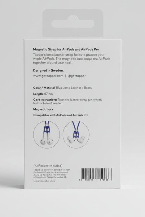 NEW Tapper Brand Air-Pods/Pro Headphones Blue Leather Woven Strap/Wire In Box