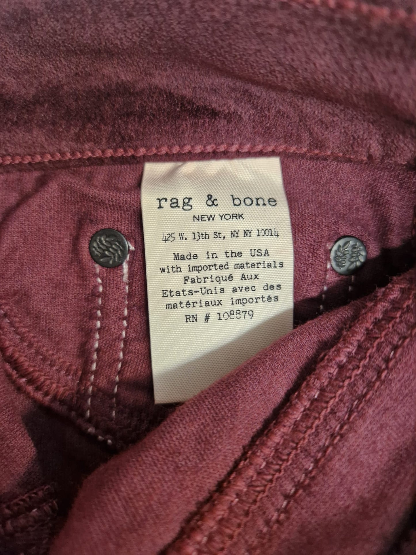 BNWT Rag & Bone (27) Burgundy Velvet Skinny-Trousers - Small - £215 - NEW