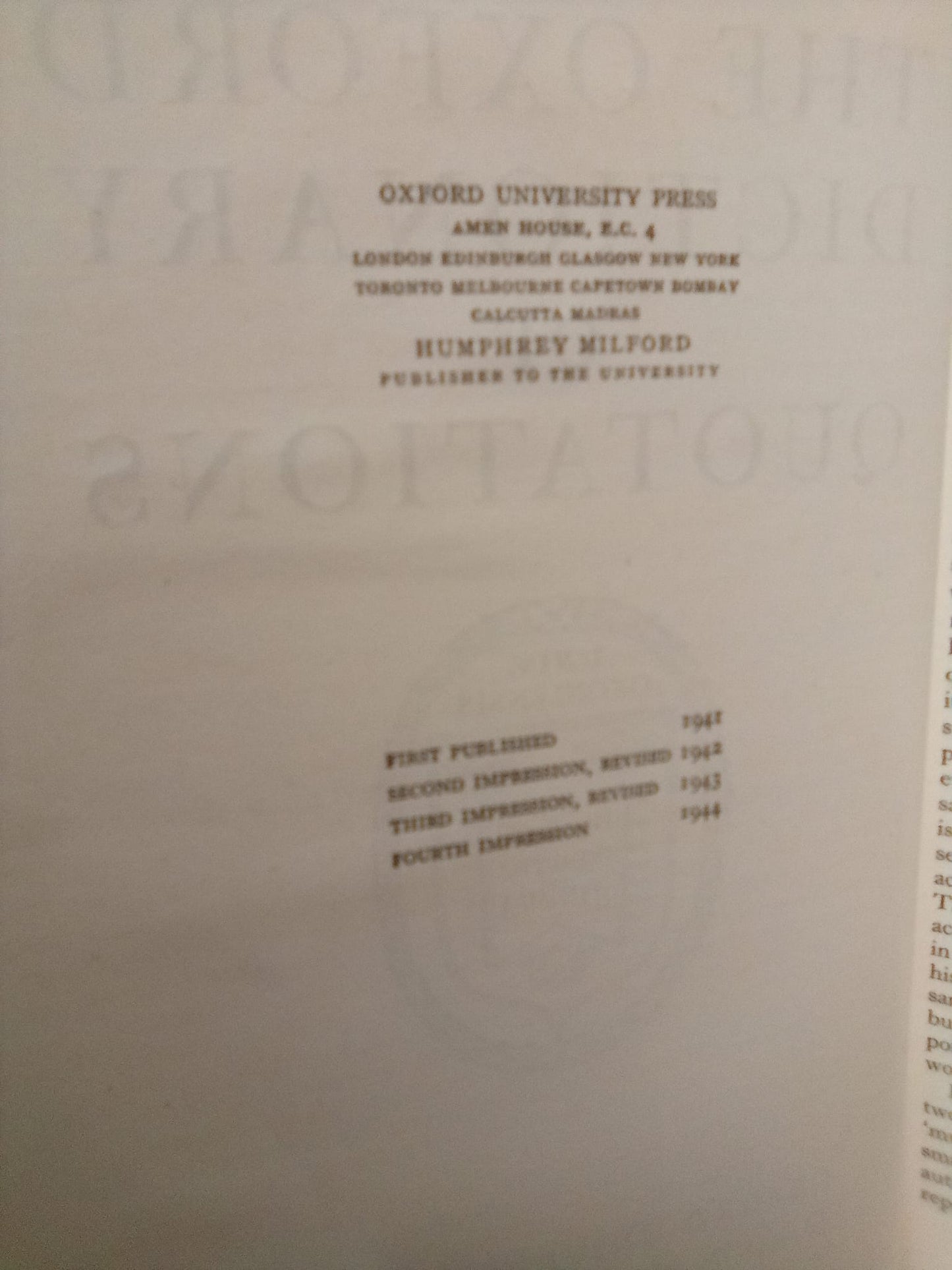 The Oxford Dictionary of Quotations- Fourth edition 1944