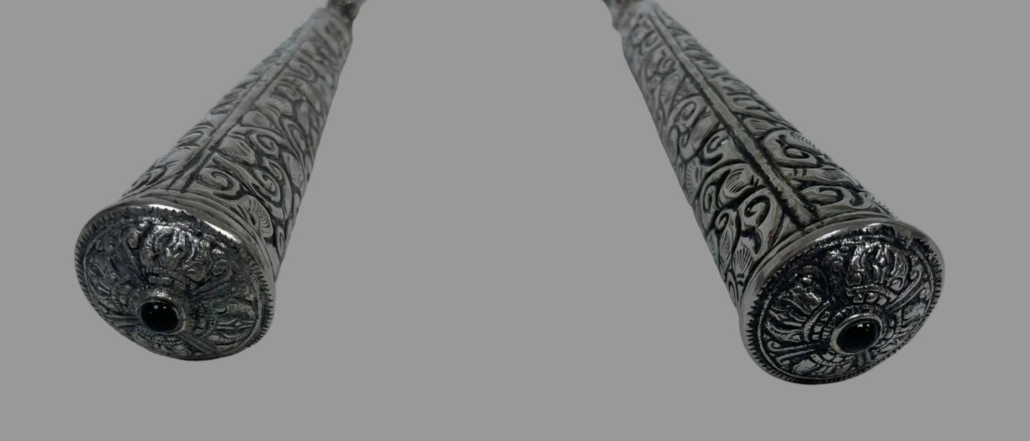 Engraved salad serving spoons with black stone