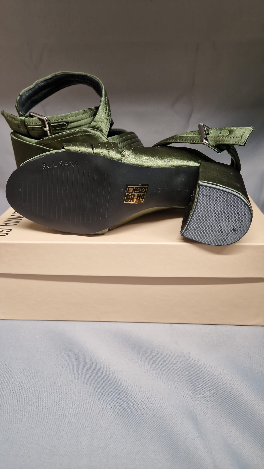 Sol Sana Green Heeled Sandals UK 5 EU 38 Satin Strappy Open-Toe