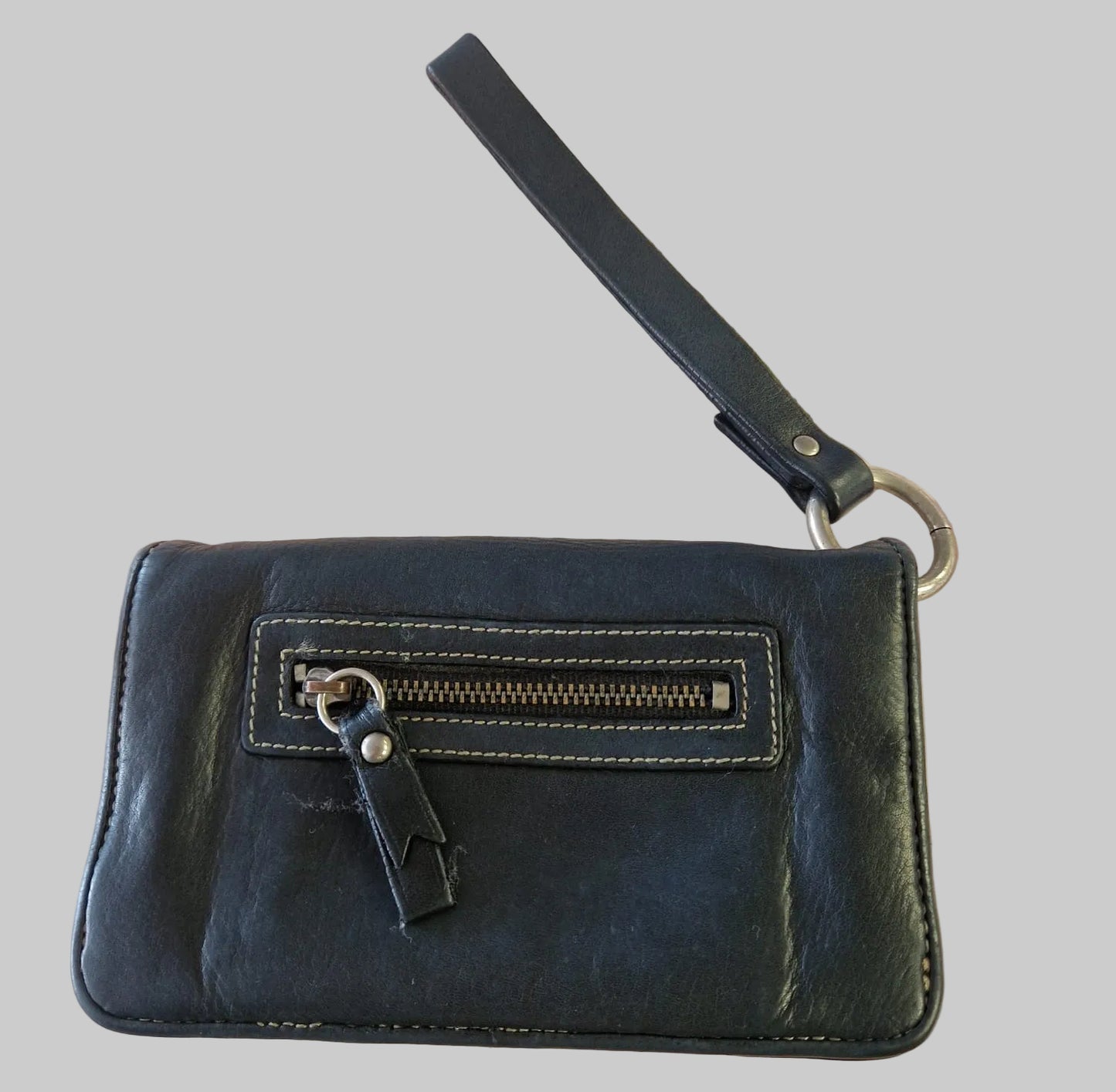 Vintage Y2K Juicy Couture Navy Blue Leather Purse Wallet Wristlet with Dust-Bag