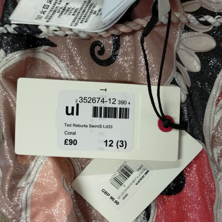 NEW Ted Baker 'Milene' One-Piece Swimsuit (With Removable Pads) UK 12 EU 40