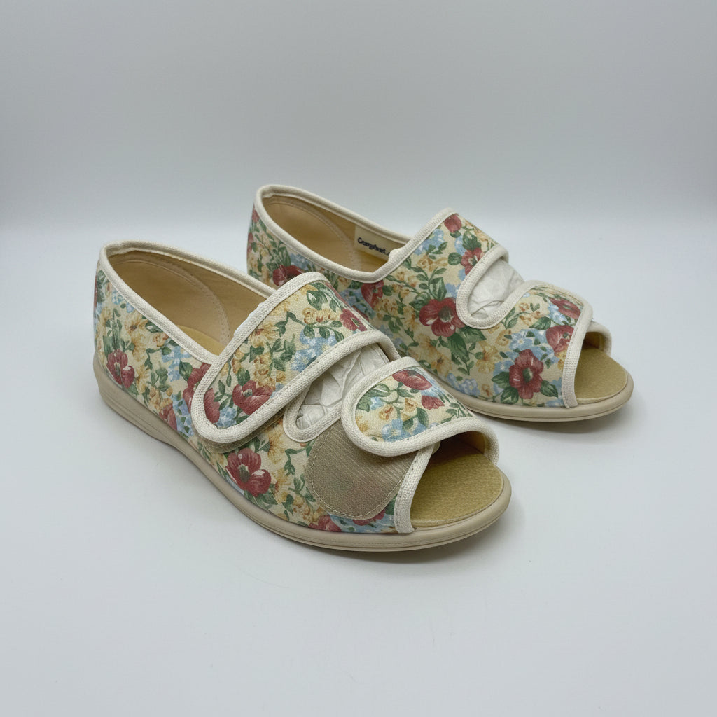 Cosyfeet Women's Slippers 'Millie' UK UK 5 EU 38 Beige & Floral - New in Box