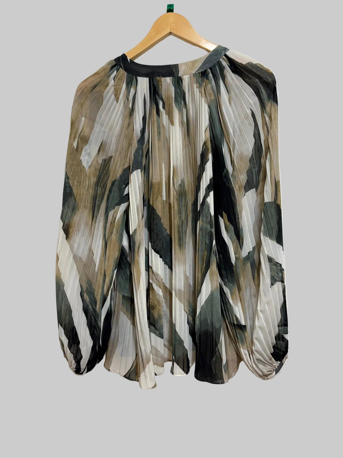 Mint Velvet Pleated Print Blouse UK 14 EU 42 - Beige & Green - Great Used Condition