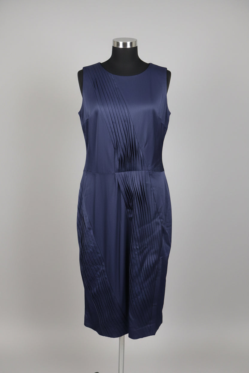 Whistles Navy-Blue Satin Pleated Dress UK 10 EU 38 Party Formal
