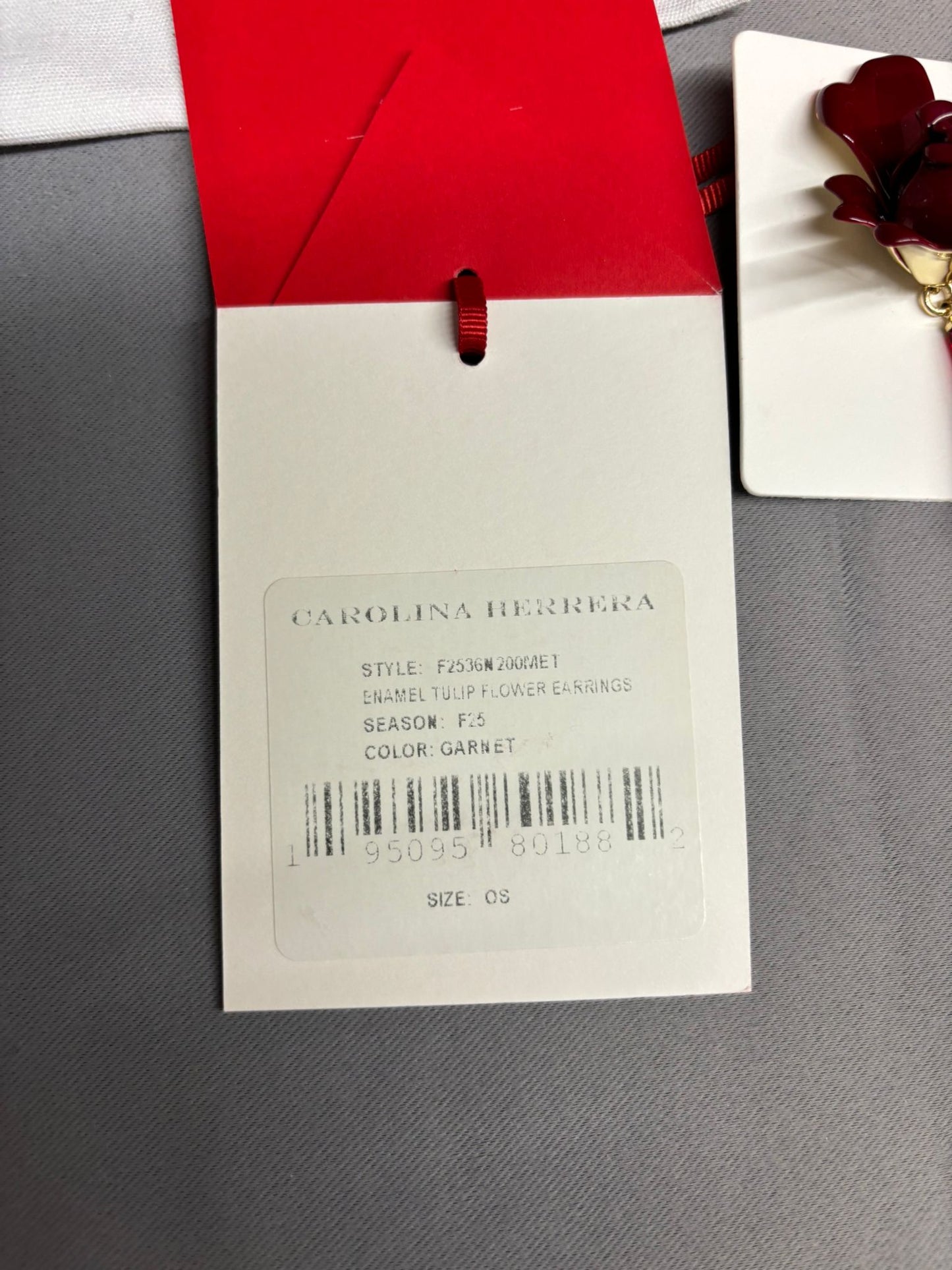 Caroline Herrera Red Tulip Enamel Flower Drop Earrings