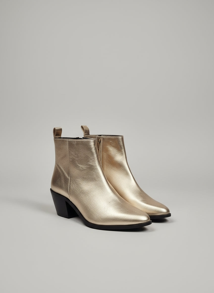 Dune Gold Heeled Boots UK 7 EU 40 Block Heel Ankle Pointed