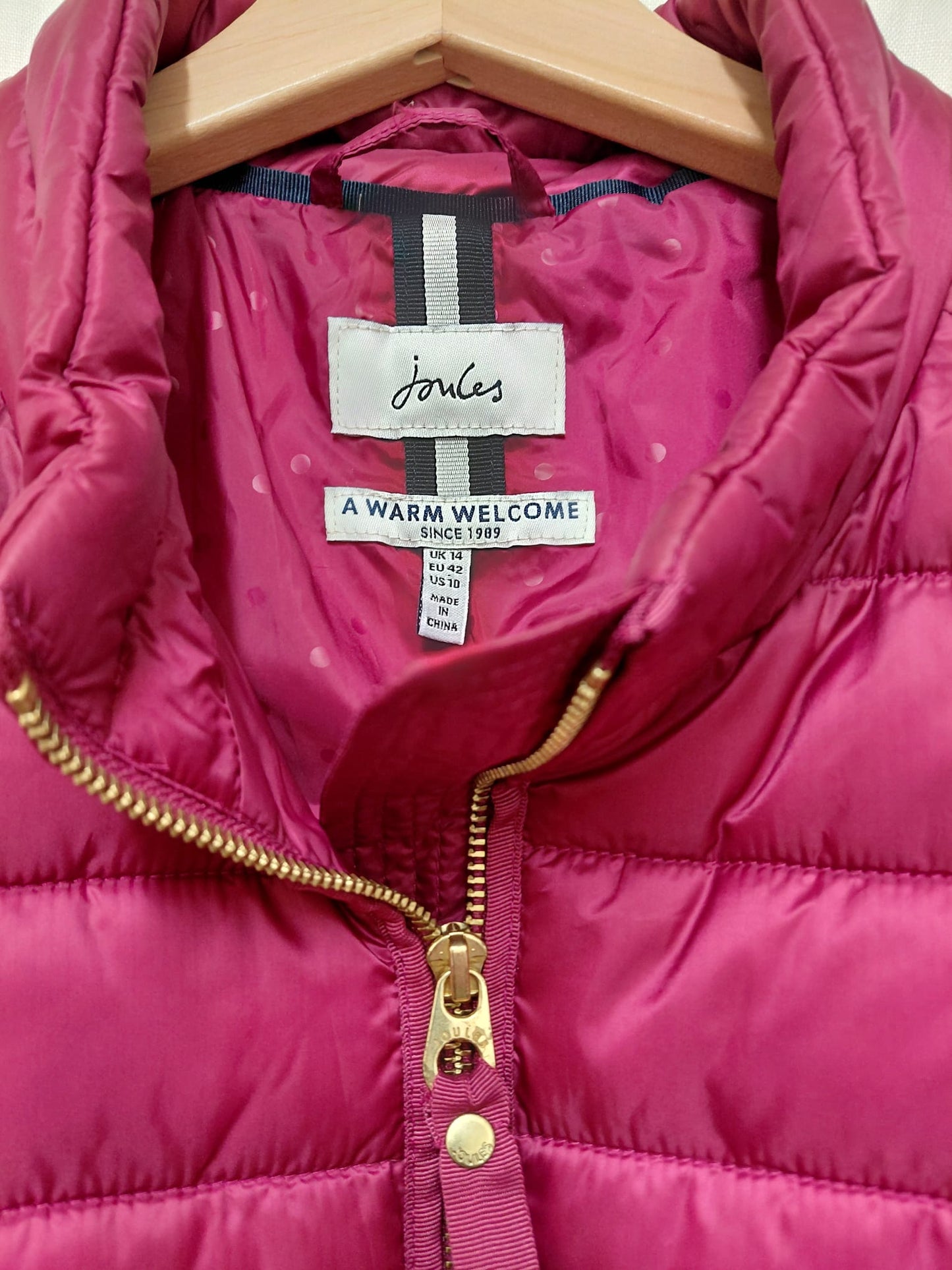 Joules Raspberry Red Padded Coat Jacket - UK 12 EU 40 Zipped Cosy Warm