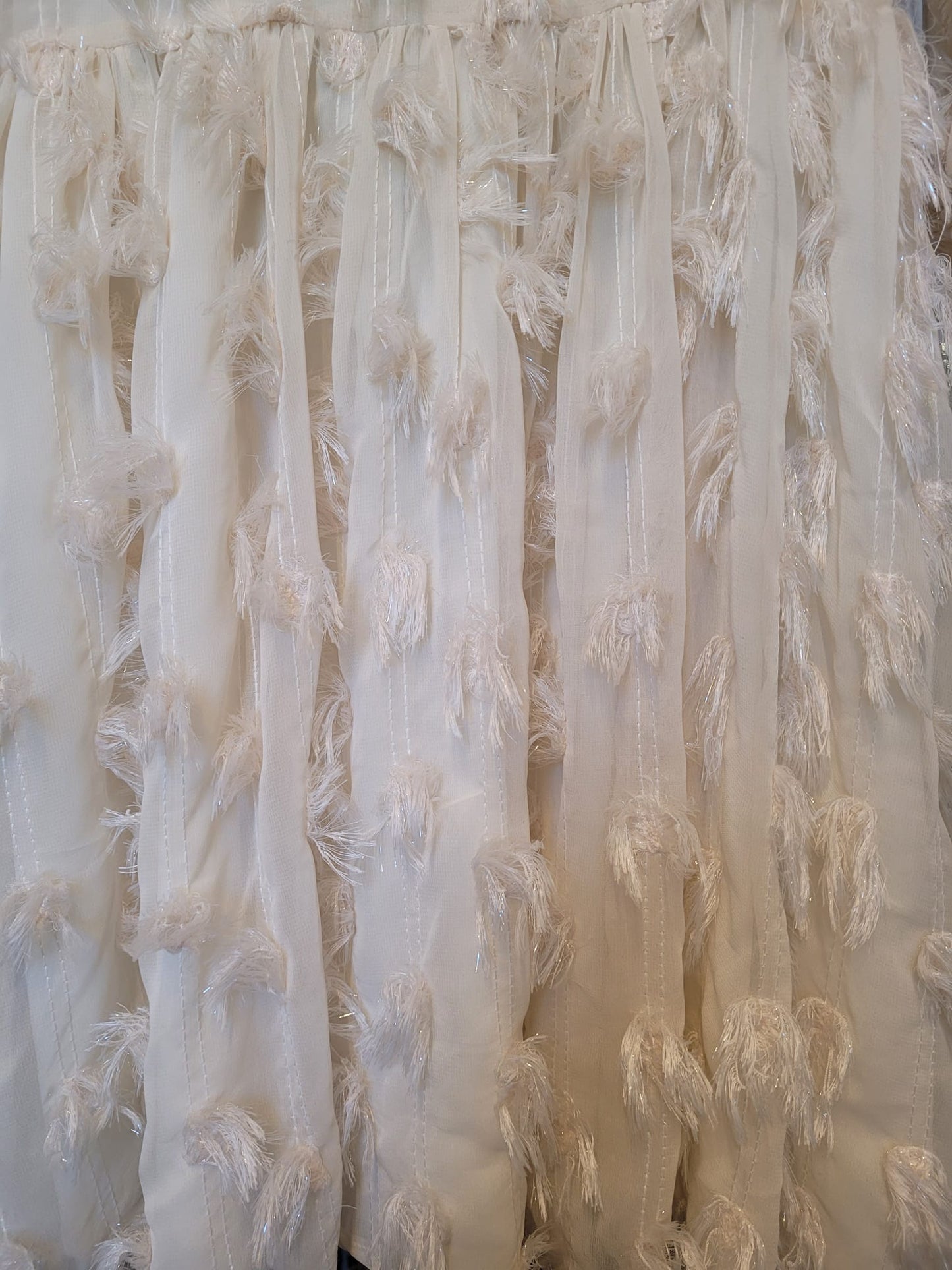 NEW Sister Jane (S) Cream Feathered Dress UK 8 10 EU 36 38 Puff-Sleeve Tassel Fringed
