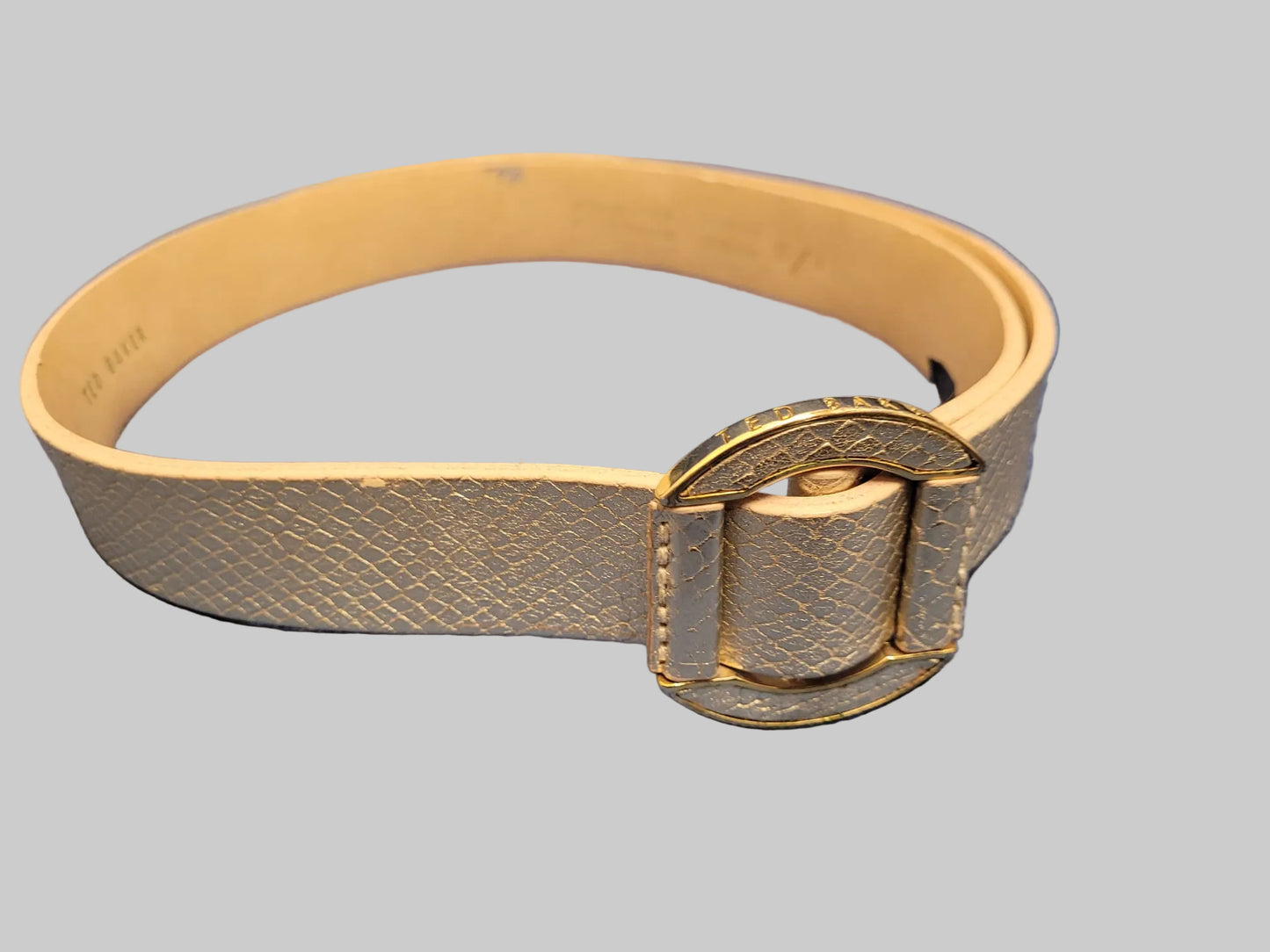 Ted Baker Pink & Gold Leather Waist-Belt - Snakeskin Print - Buckle - Good Used Condition