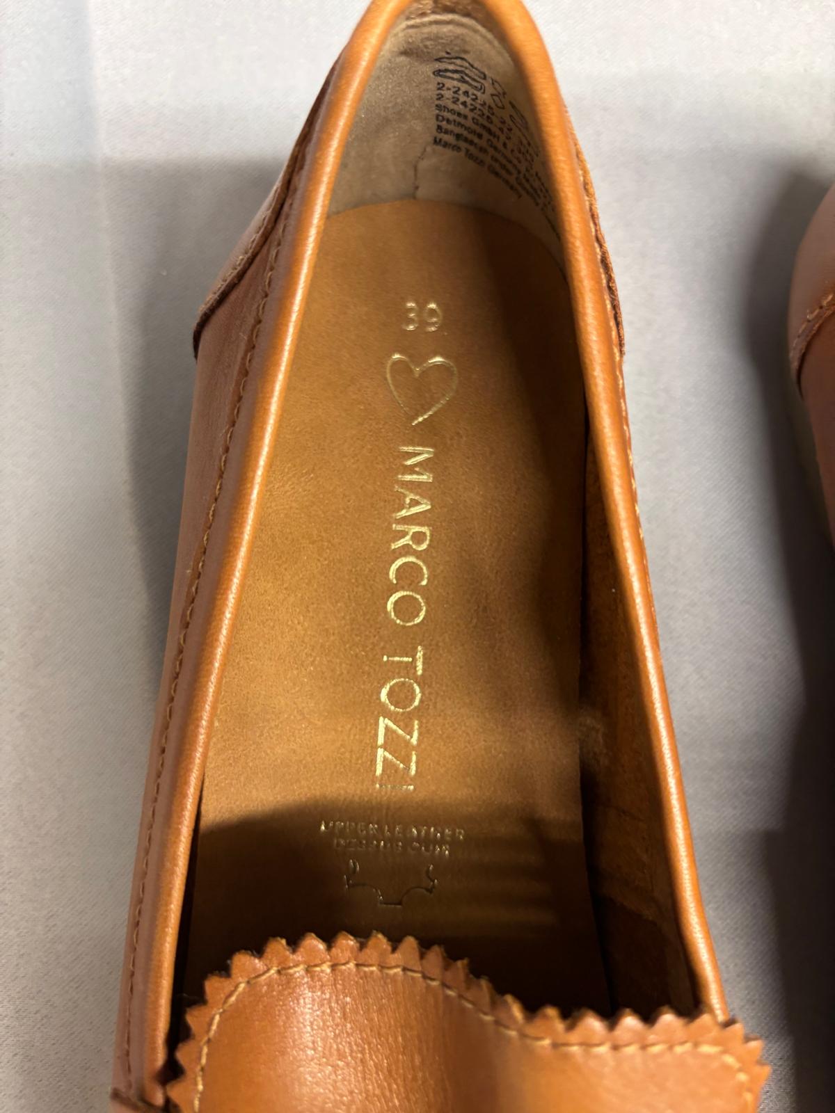 Marco Tozzi Brown Leather Loafers UK 6 EU 39 Slip-On Flats Pumps - New