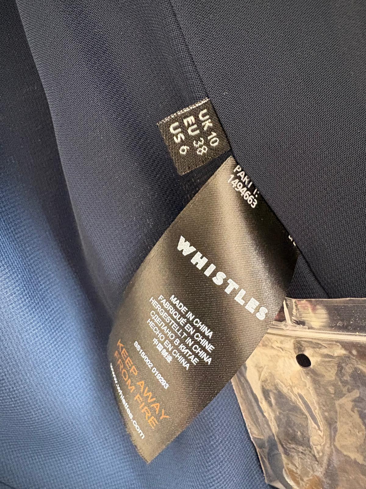 Whistles Navy Linen Women's Blazer Jacket UK 10 EU 38 Used VGC Blue Double Breasted
