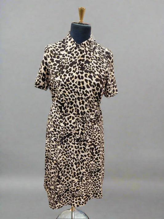 Sosander Leopard Print Dress UK 14 EU 42 Short Sleeve Midi