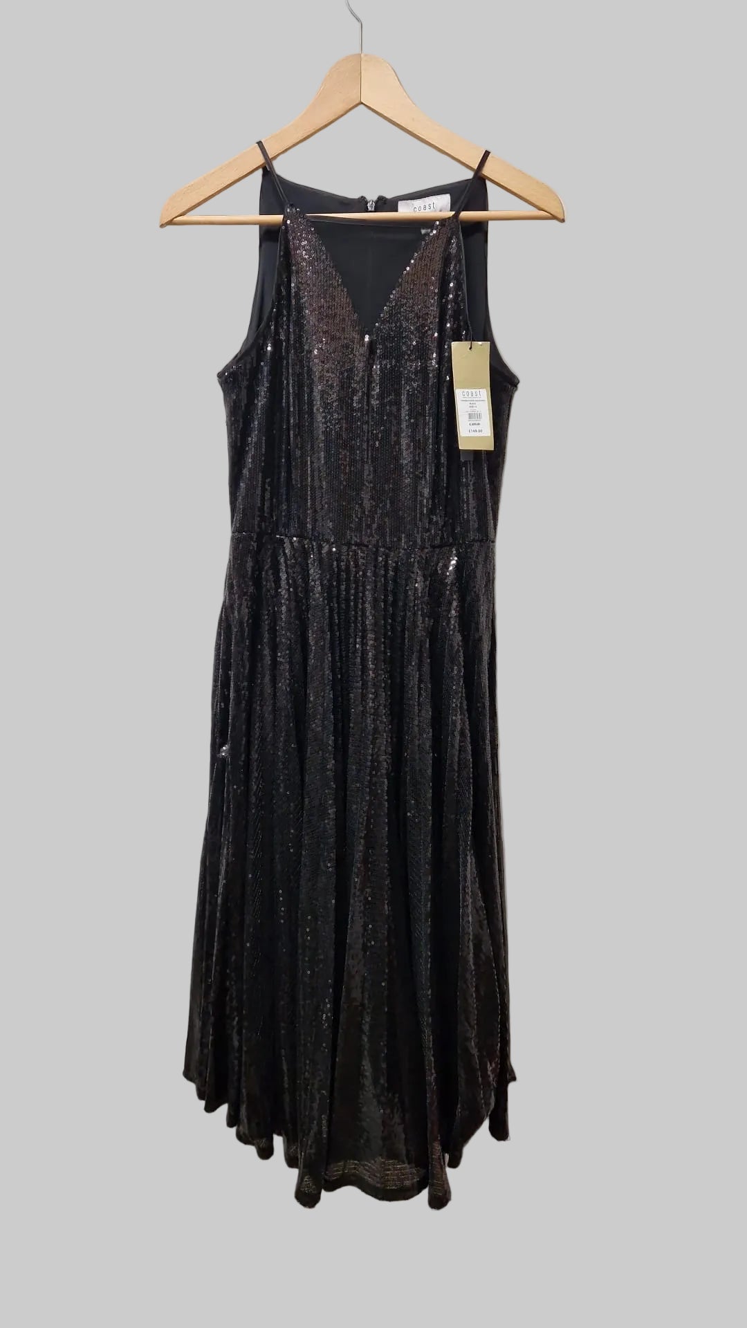 Coast vivianna pleated sequin dress, black, size 12 BNWT