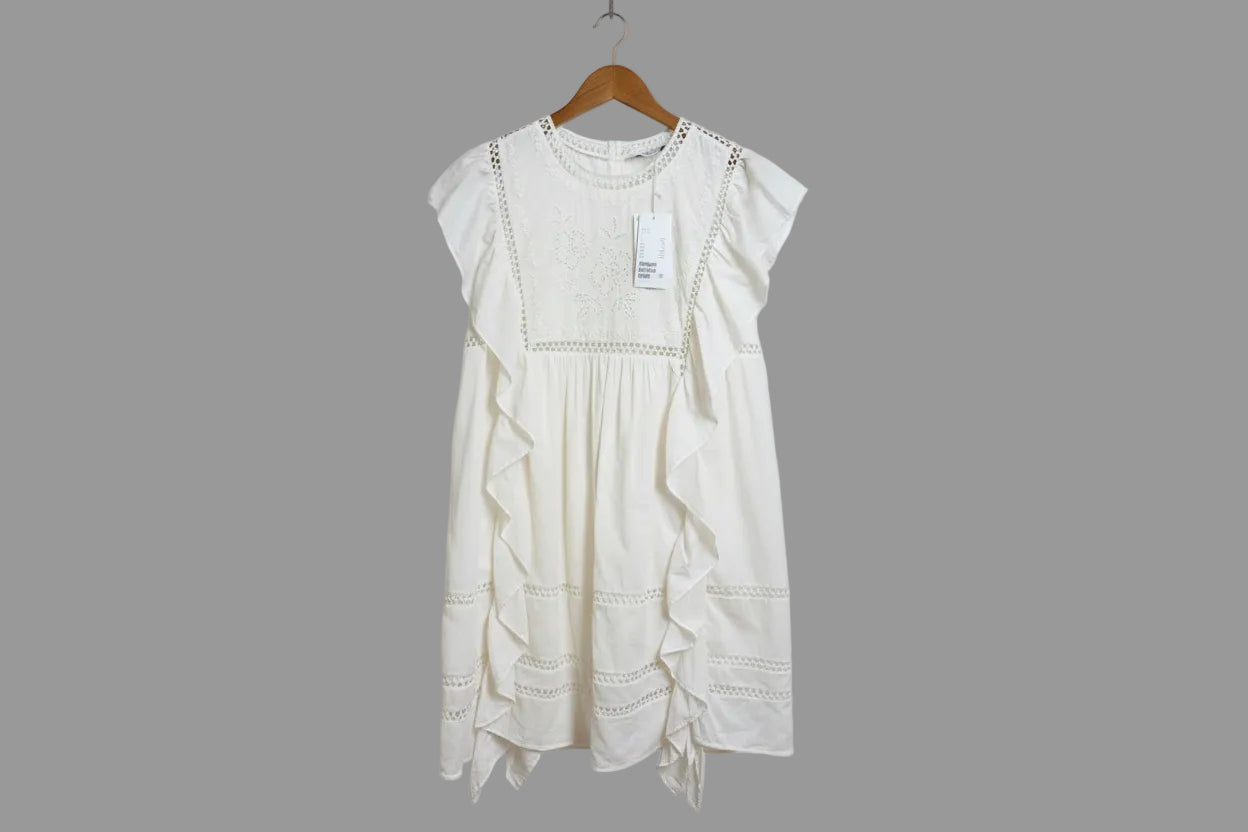 & Other Stories Ruffle Sleeve Mini Dress UK 12 EU 40 Broderie Trim Detail - BNWT