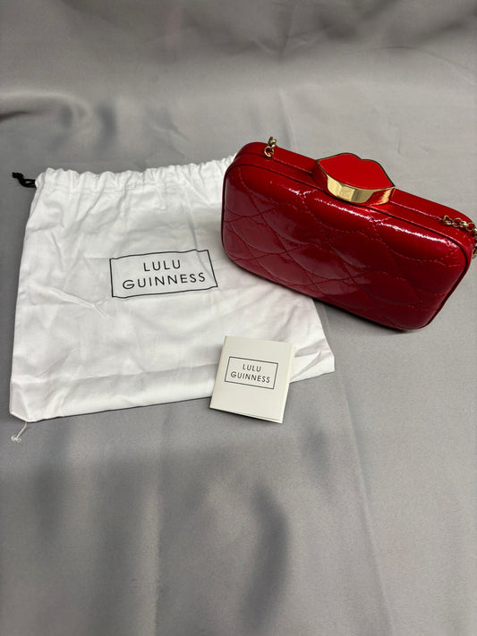 Lulu Guinness Red Fifi Clutch Gold Metalwork Dustbag