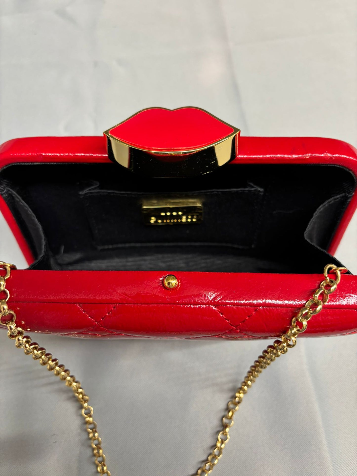 Lulu Guinness Red Fifi Clutch Gold Metalwork Dustbag