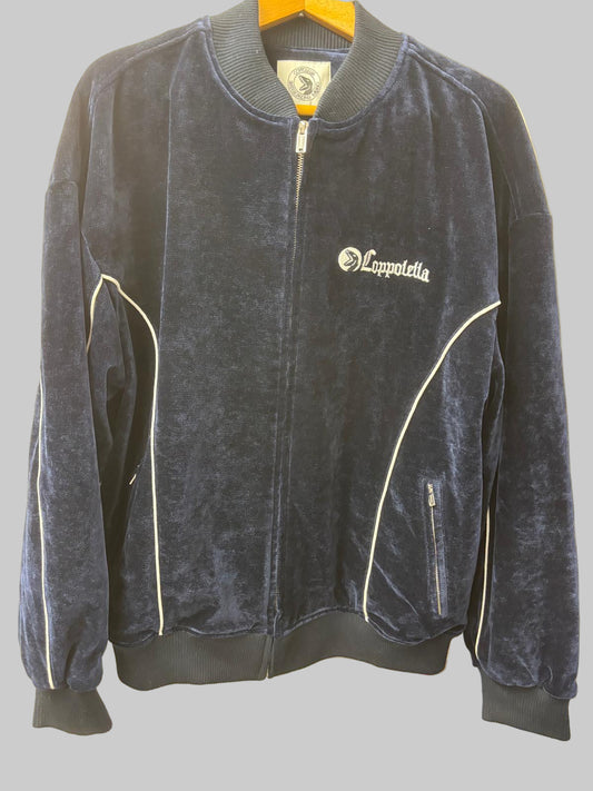 COPPOLELLA Skateboard Jacket Size Large Blue Velvet Velour Bomber