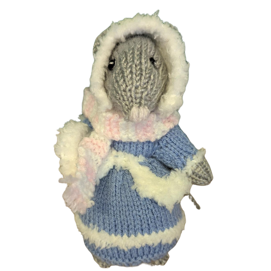Hand-knitted Blue Hooded winter mouse
