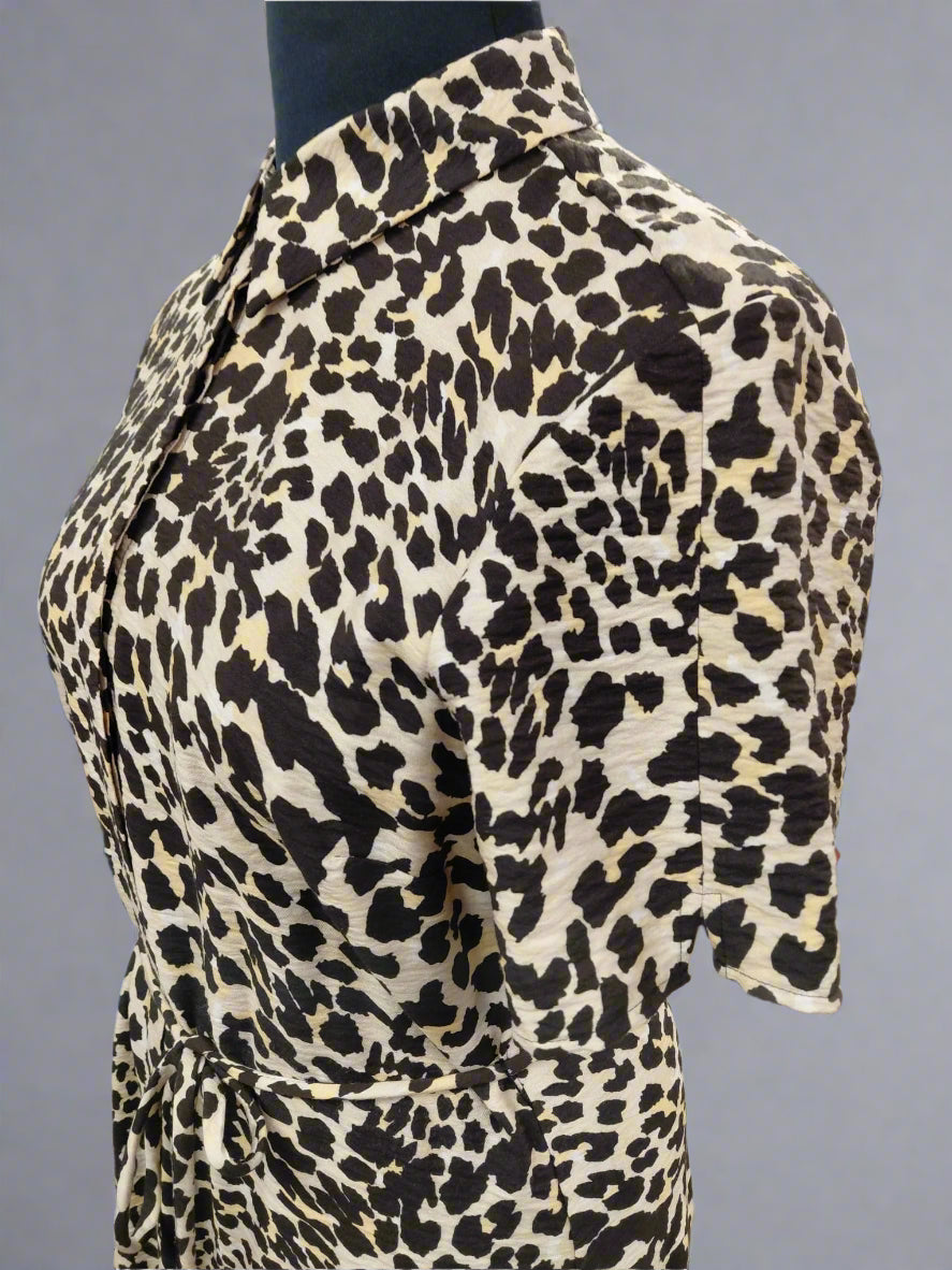 Sosander Leopard Print Dress UK 14 EU 42 Short Sleeve Midi
