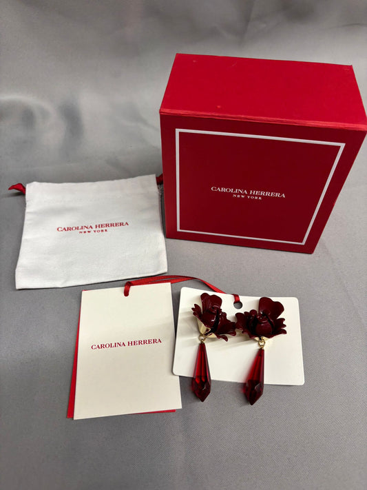 Caroline Herrera Red Tulip Enamel Flower Drop Earrings