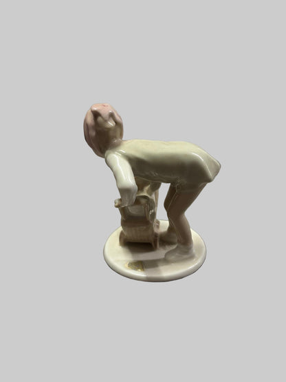 Porcelain Young Lady Woman Mother Baby Cart Sleep Girl Doll Pram Child Figurine