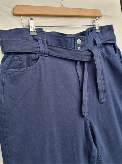 Navy Per Una high waisted slouch cotton trousers size 18