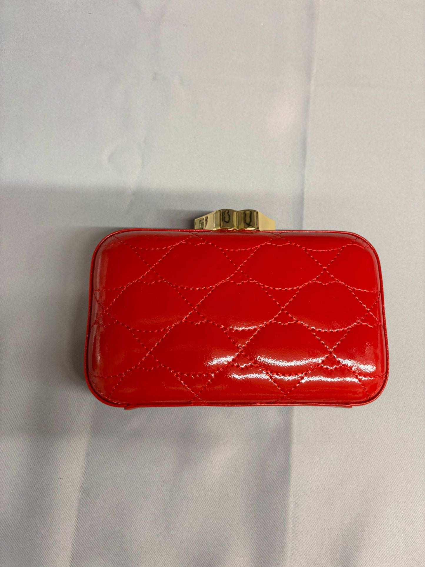 Lulu Guinness Red Fifi Clutch Gold Metalwork Dustbag