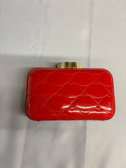 Lulu Guinness Red Fifi Clutch Gold Metalwork Dustbag