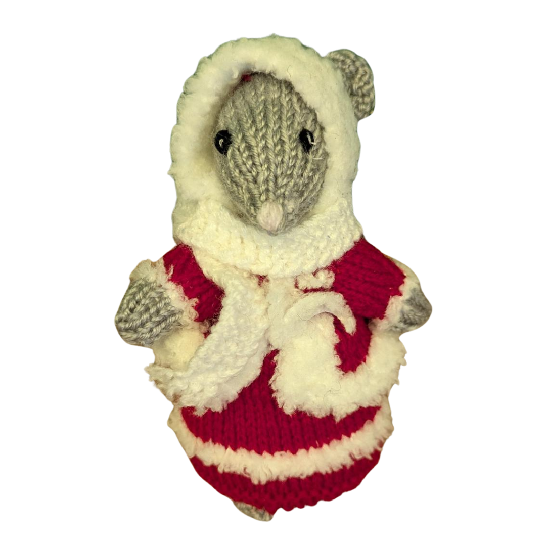 Hand-knitted red Hooded winter mouse