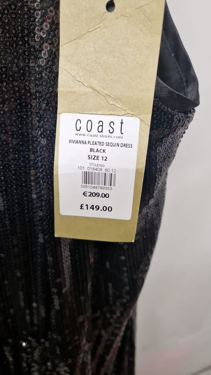 BNWT Coast 'Vivianna' Pleated Black Sequin Dress UK 12 EU 40 - RRP £149 - Formal Party Wedding