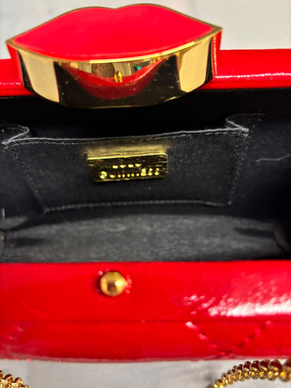 Lulu Guinness Red Fifi Clutch Gold Metalwork Dustbag