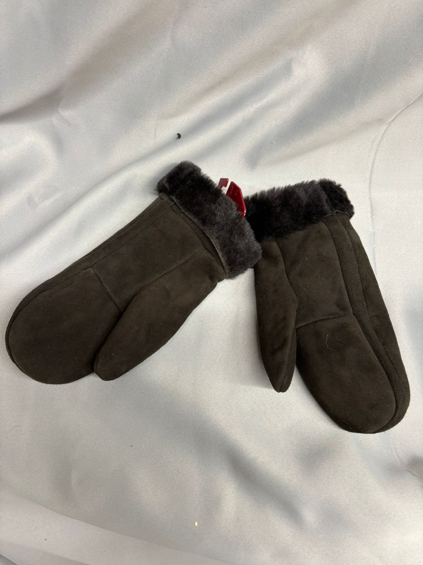 Dents Dark Brown Fur Lined Mittens Size L