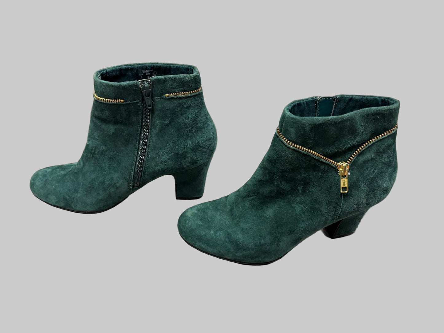 Hotter Emerald Green Suede Heeled Shoe Boots Gold Zip UK Size 6