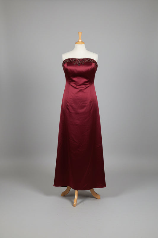 Anu Pam - Deep Red - Bridesmaid Dress - Strapless - Size Medium - Burgundy Satin