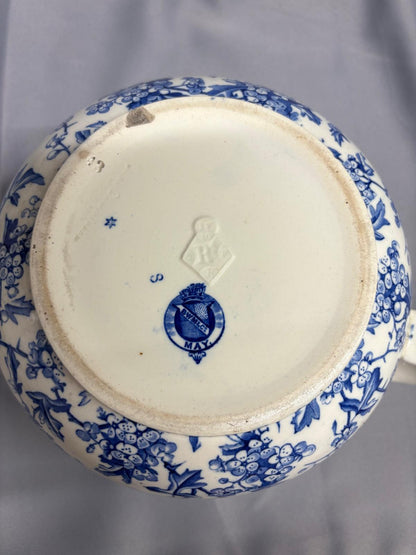 Blue & White Ceramic Potty Bed Pan Vintage Floral Print