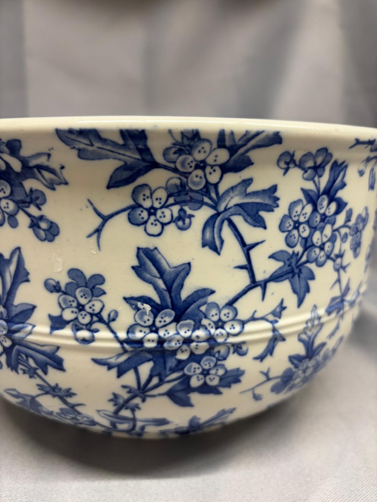 Blue & White Ceramic Potty Bed Pan Vintage Floral Print