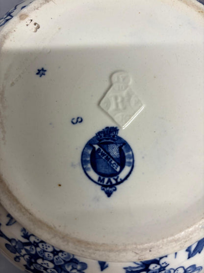 Blue & White Ceramic Potty Bed Pan Vintage Floral Print