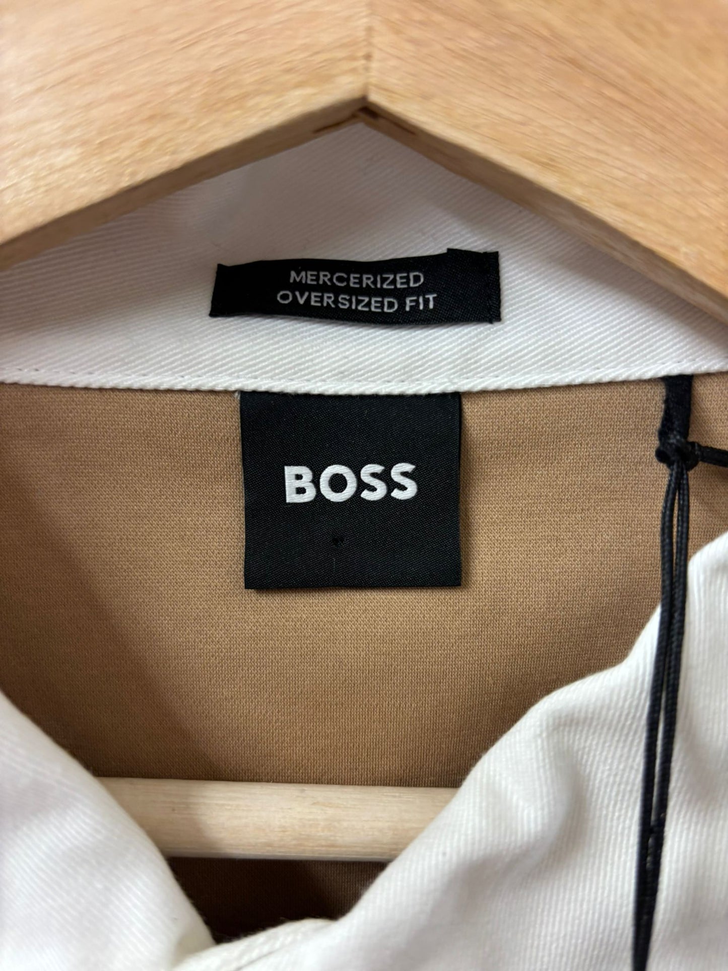 BNWT Hugo Boss Mercerized Oversized Fit Beige & White Long-Sleeve Size XL