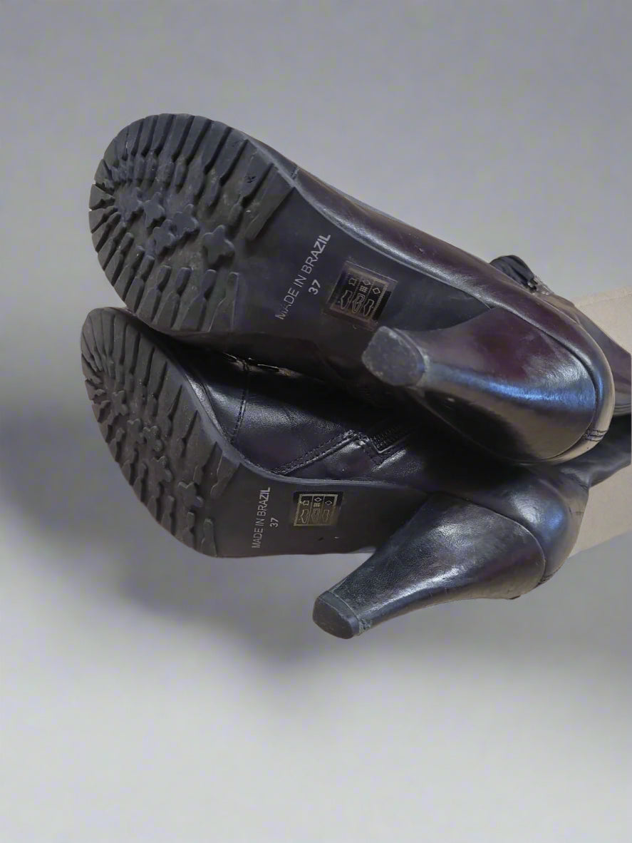 Kurt Geiger Lace Up Vintage Style Heeled Black Leather Boots EUR 37