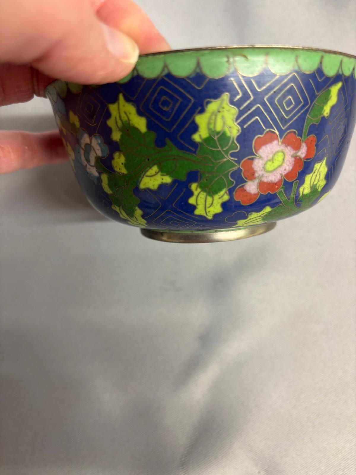 Vintage Chinese Enamel Floral Little Bowl - Small - GOOD USED CONDITION