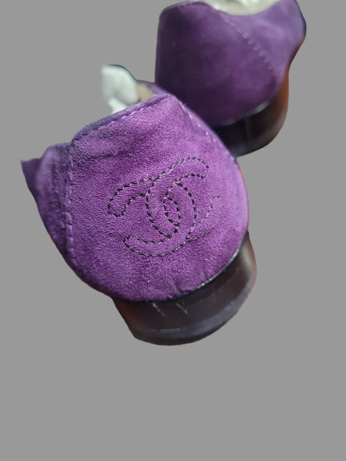 Chanel Purple Suede Loafers UK 5 EU 38 Heel Logo Shoes Flat