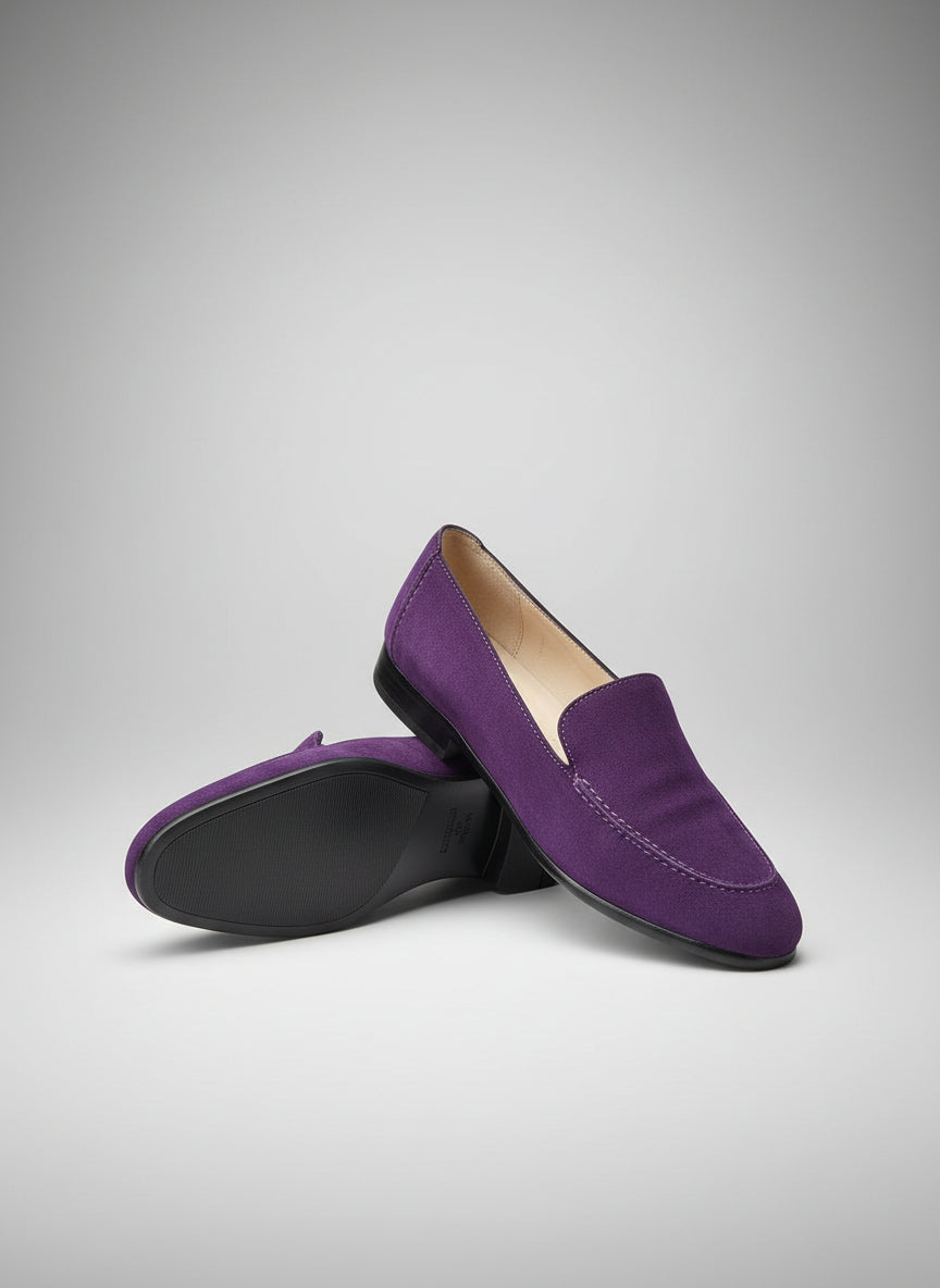 Chanel Purple Suede Loafers UK 5 EU 38 Heel Logo Shoes Flat
