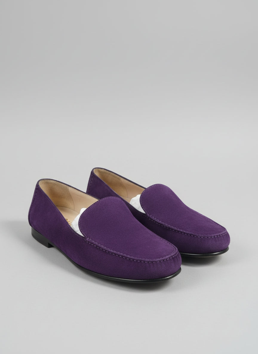 Chanel Purple Suede Loafers UK 5 EU 38 Heel Logo Shoes Flat