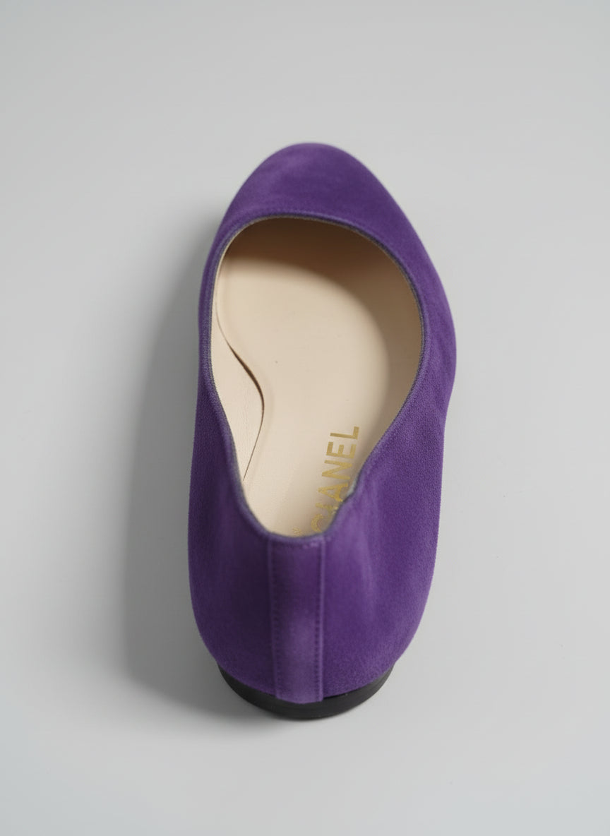 Chanel Purple Suede Loafers UK 5 EU 38 Heel Logo Shoes Flat